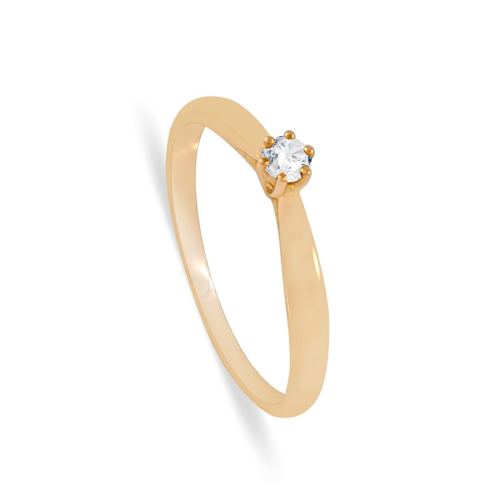 Anel de Noivado Solitário Ouro Amarelo com Diamante