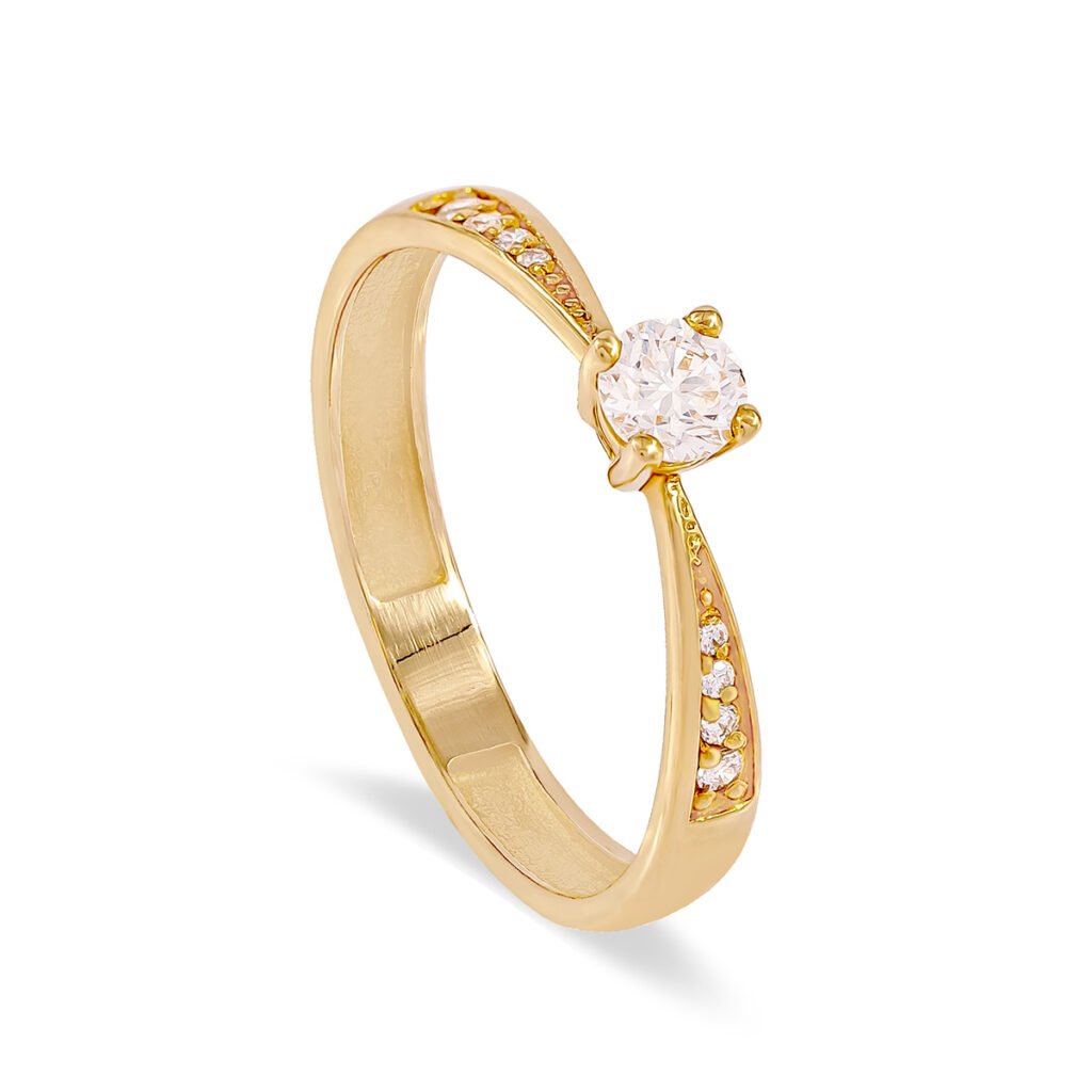 Anel de Noivado Solitário Ouro Amarelo com Diamantes