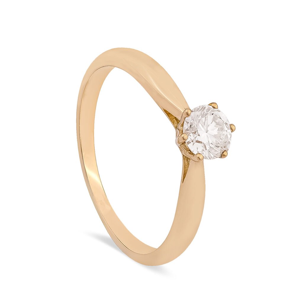 Anel de Noivado Solitário Ouro Amarelo com Diamante