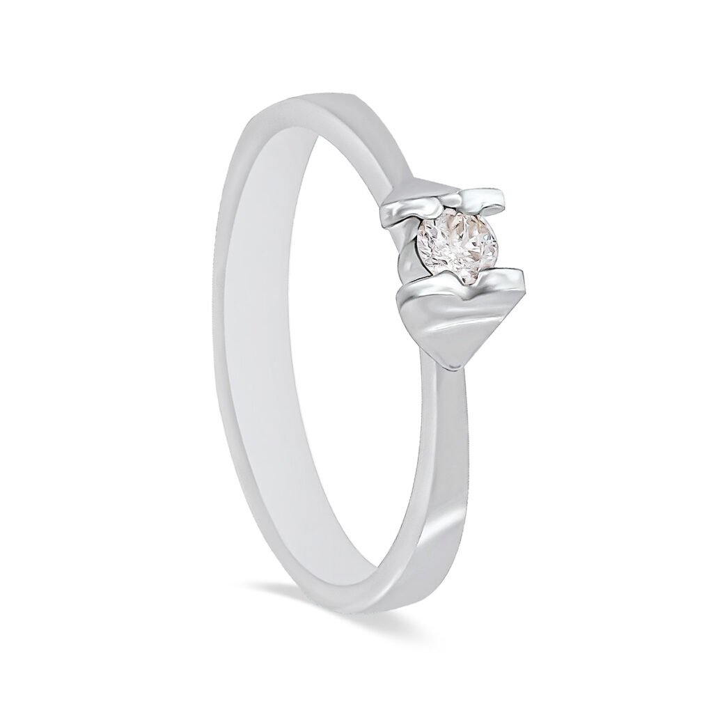 Anel de Noivado Solitário Ouro Branco com Diamante
