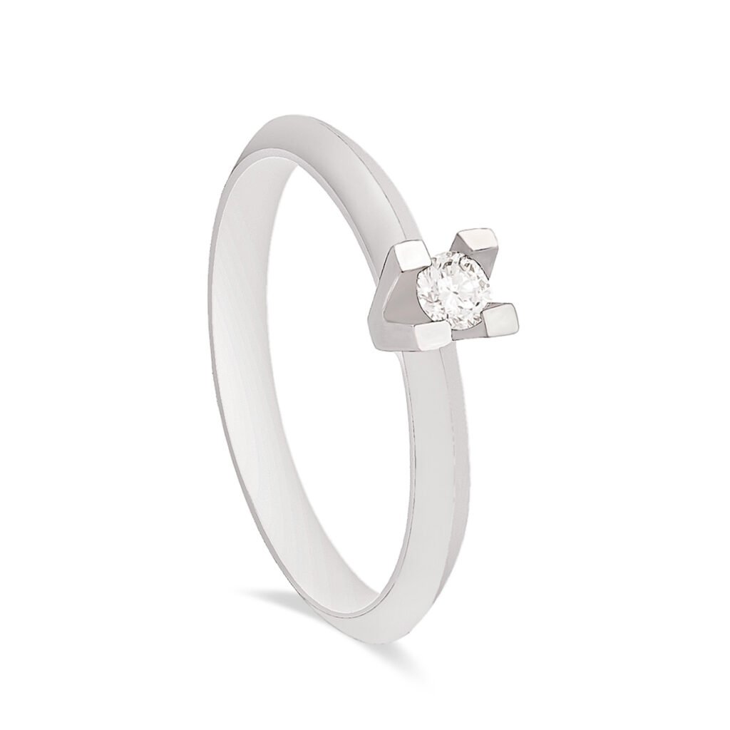 Anel de Noivado Solitário Ouro Branco com Diamante